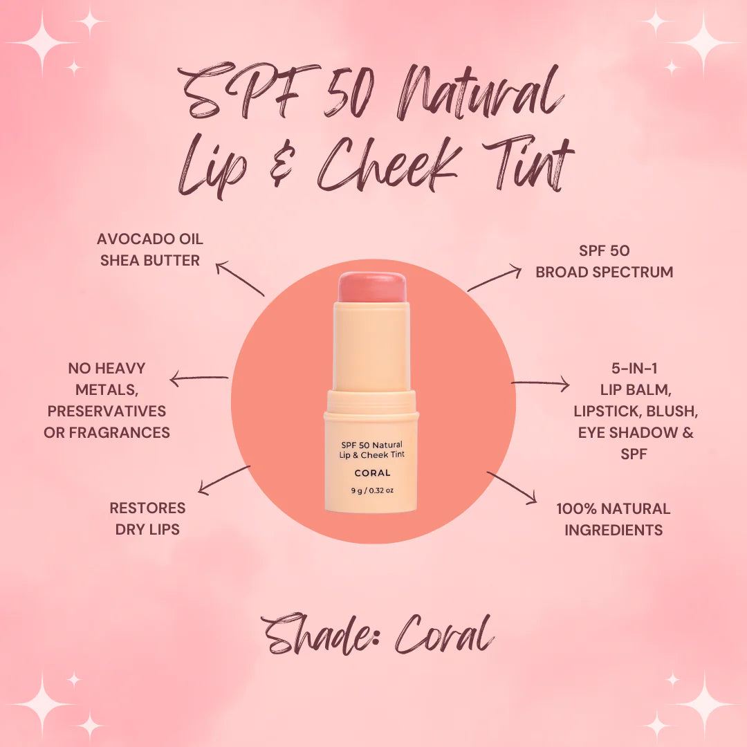 SPF 50 Natural Lip & Cheek Tint - Coral