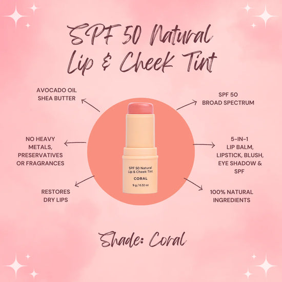 SPF 50 Natural Lip & Cheek Tint - Coral